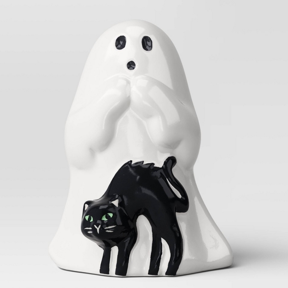 Hyde and EEK! Ghost with Black Cat Ceramic Target Bullseye Dollar Spot Halloween